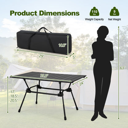 Heavy-Duty Aluminum Camping Table Folding Outdoor Picnic Table-Black