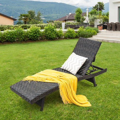 Folding Rattan Patio Chaise Lounge with 5-Level Adjustable Backrest