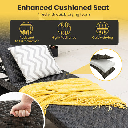 Folding Rattan Patio Chaise Lounge with 5-Level Adjustable Backrest