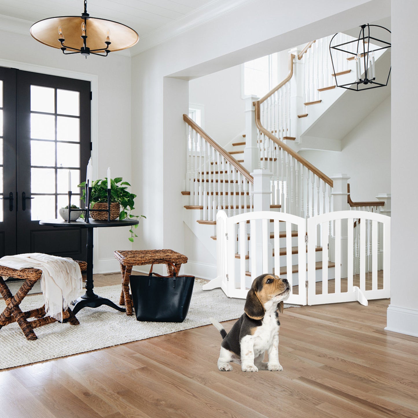 61 cm Height Safety Fence with 2 PCS Support Feet for Dog Cat Baby-White