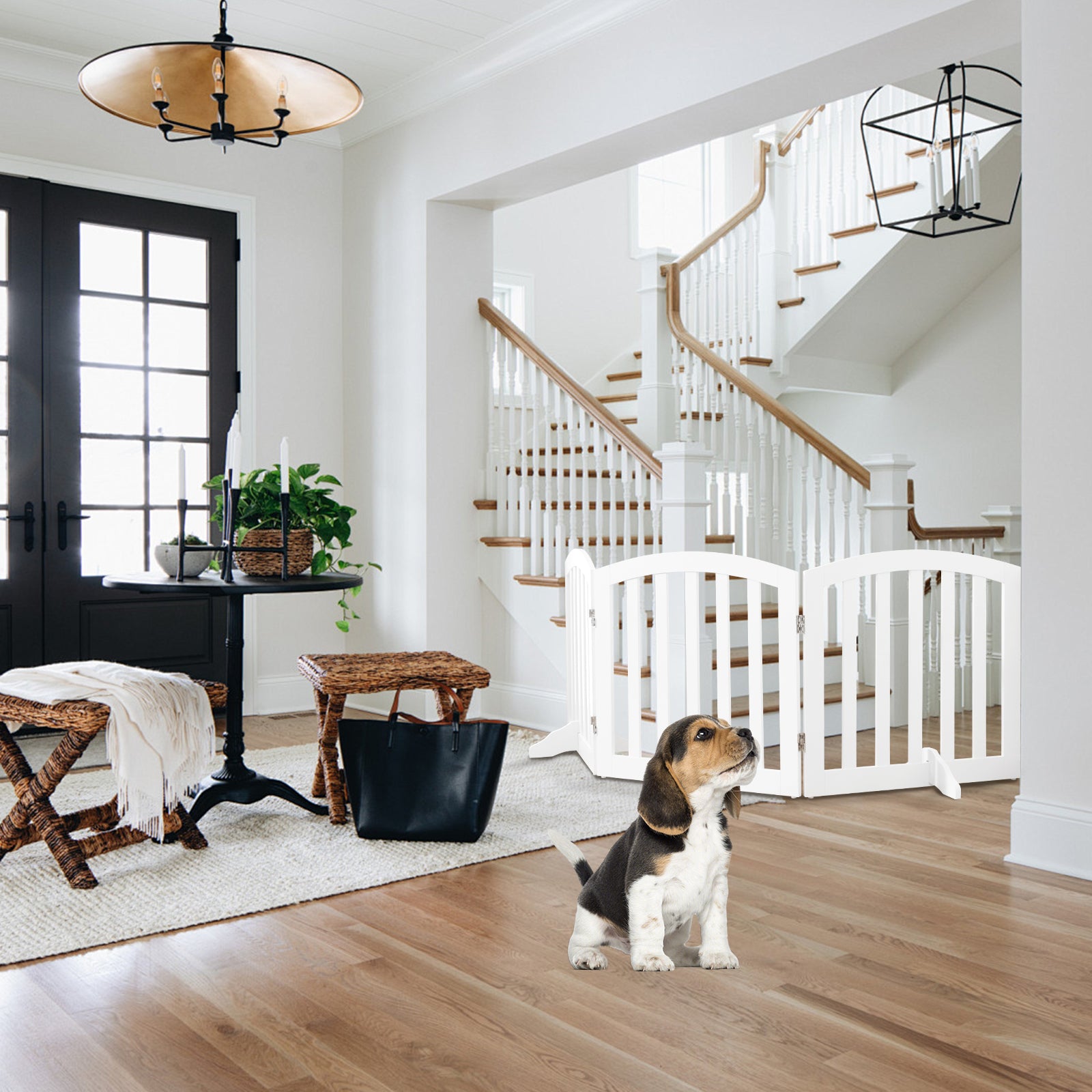 61 cm Height Safety Fence with 2 PCS Support Feet for Dog Cat Baby-White