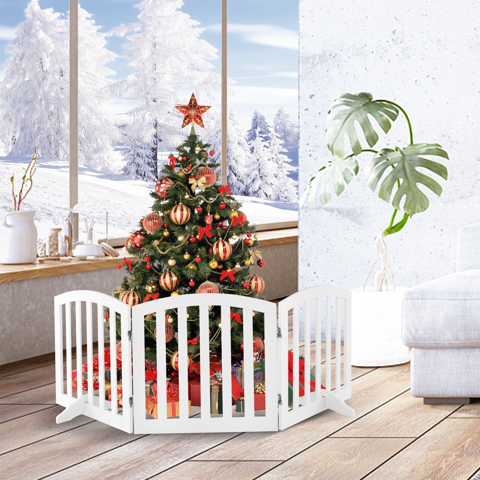 61 cm Height Safety Fence with 2 PCS Support Feet for Dog Cat Baby-White