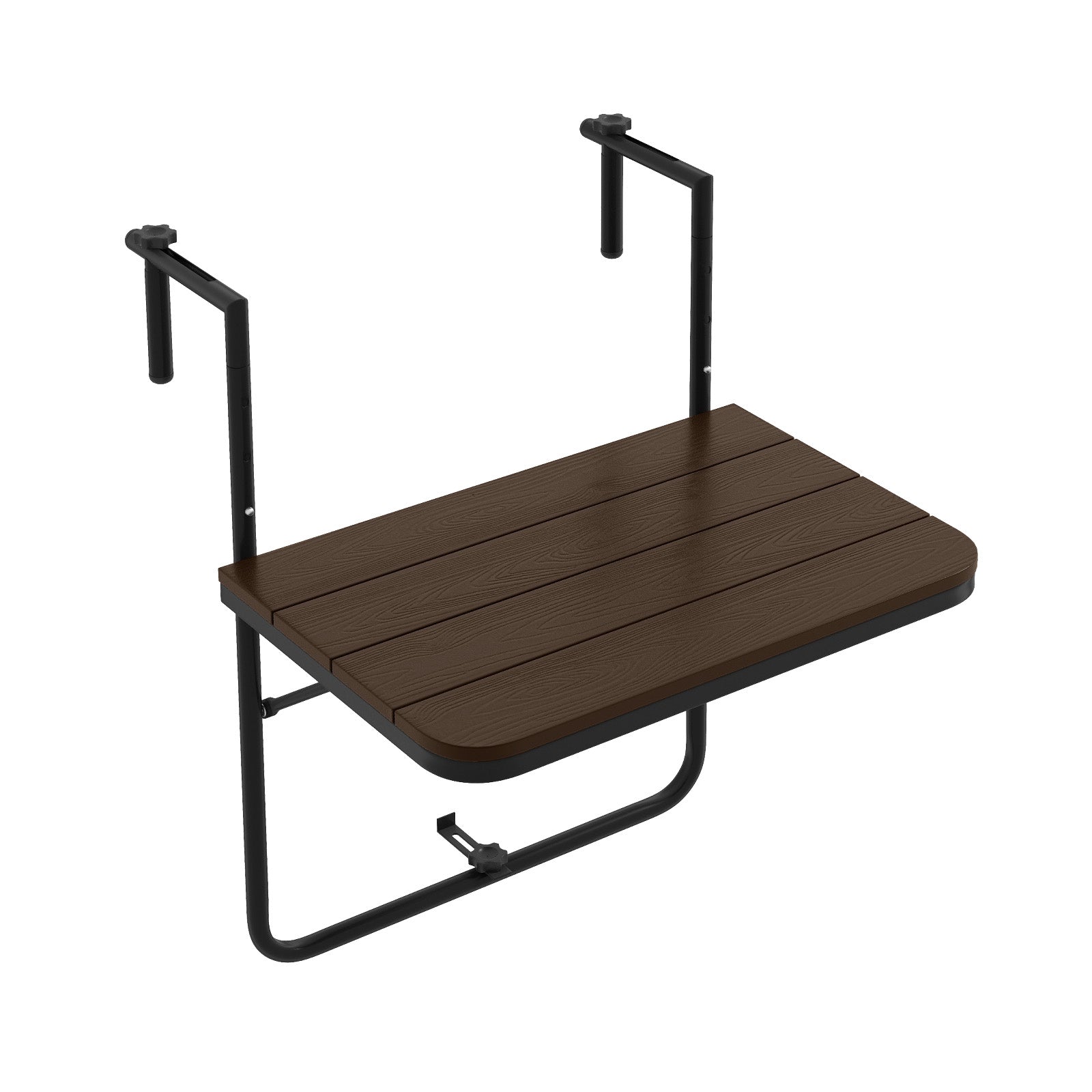 Folding Railing Table with 3-Level Adjustable Height for Patio-Brown ...