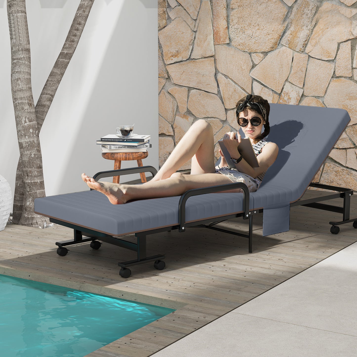 Folding Sofa Bed with Mattress-Grey