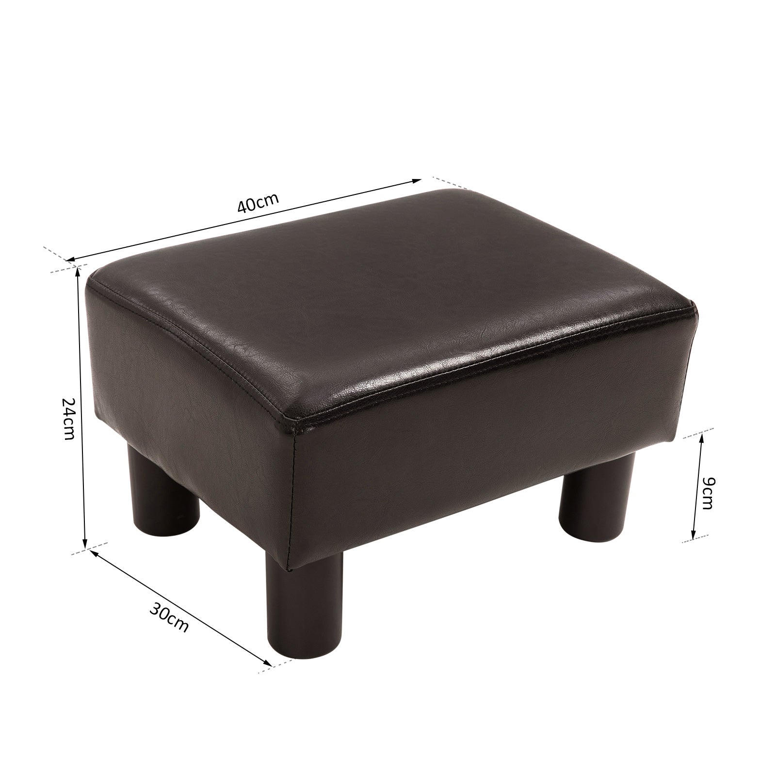 HOMCOM PU Faux Leather Footstool Ottoman Cube w/ 4 Plastic Legs Black