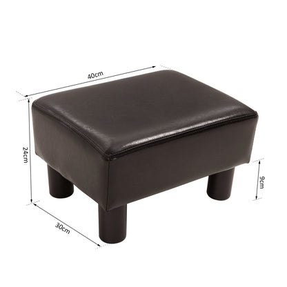 HOMCOM PU Faux Leather Footstool Ottoman Cube w/ 4 Plastic Legs Black