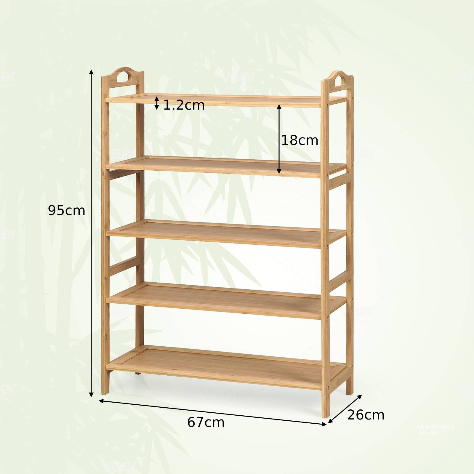 5-Tier Free Standing Bamboo Shoe Rack with Two Rounded Handles-Natural