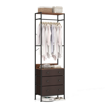 Freestanding Closet Organizer Clothes Rack with Drawers-Rustic Brown