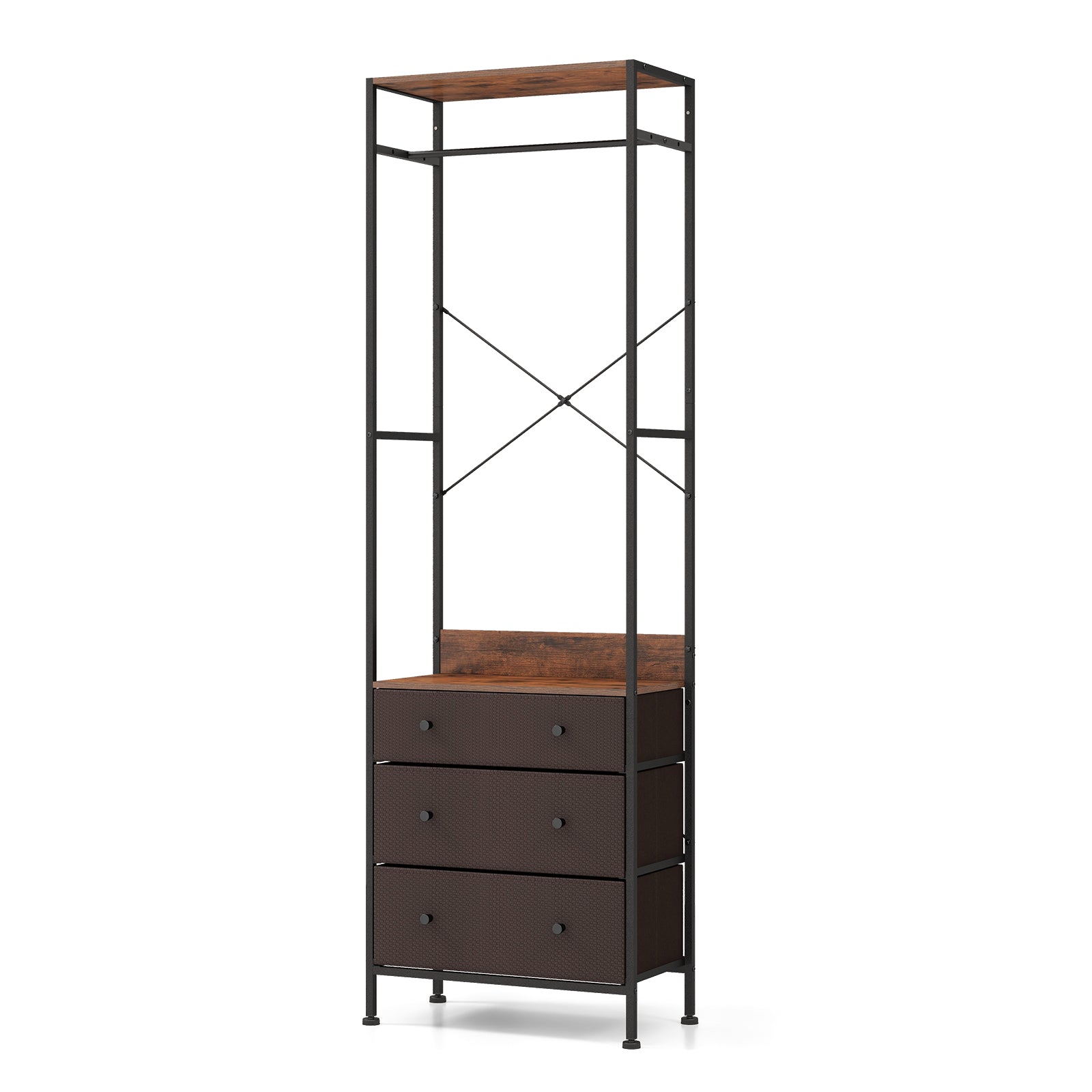 Freestanding Closet Organizer Clothes Rack with Drawers-Rustic Brown