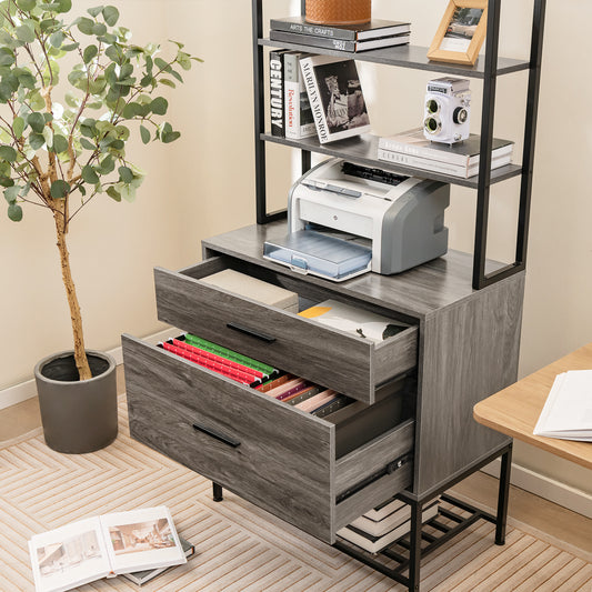 Freestanding Printer Stand with 3-Tier Open Shelves and Large Drawer-Grey
