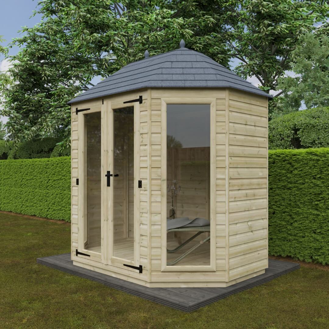 GardenArch 8x6 Tanalised Octagonal - Full Pane Wooden Shed