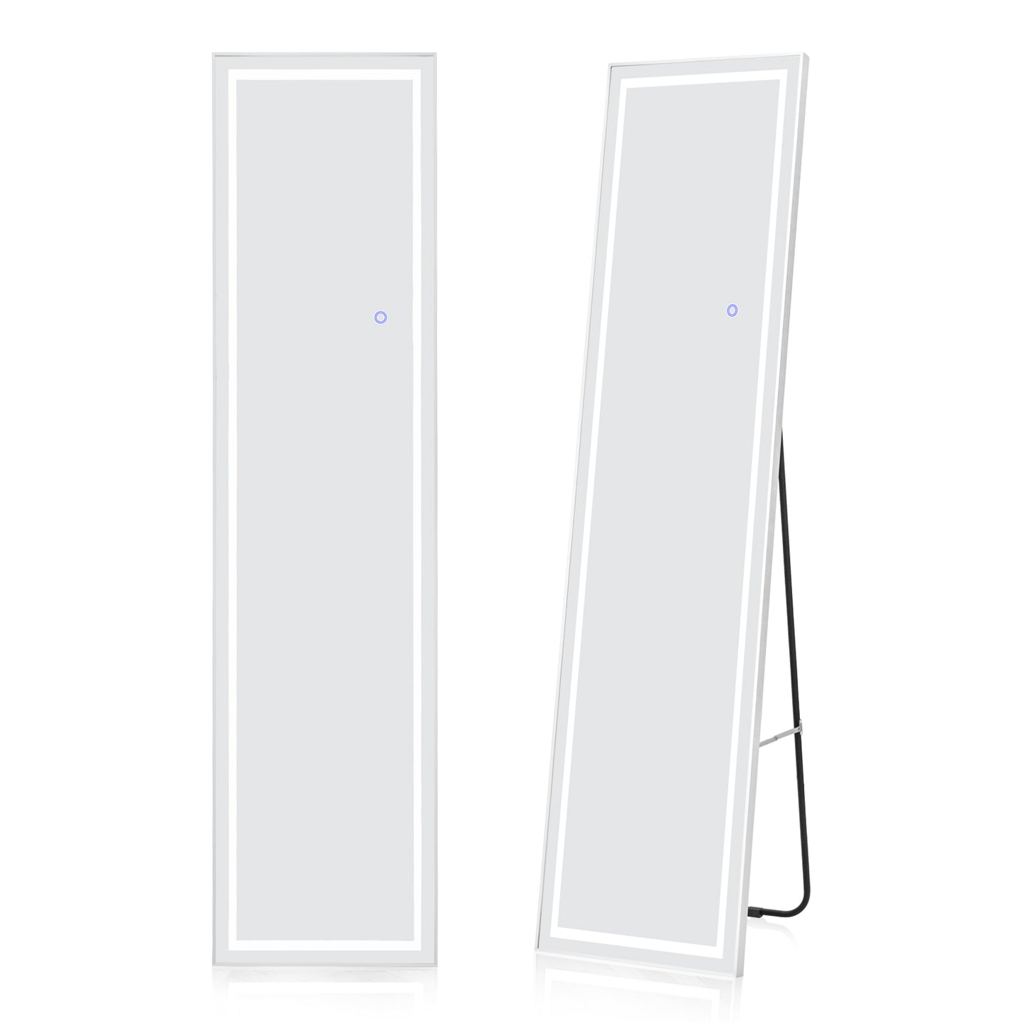 LED Lighted Full Length Mirror with Dimming and 3 Color Lighting-White