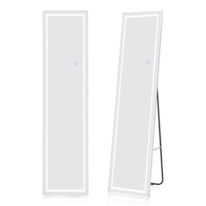 LED Lighted Full Length Mirror with Dimming and 3 Color Lighting-White