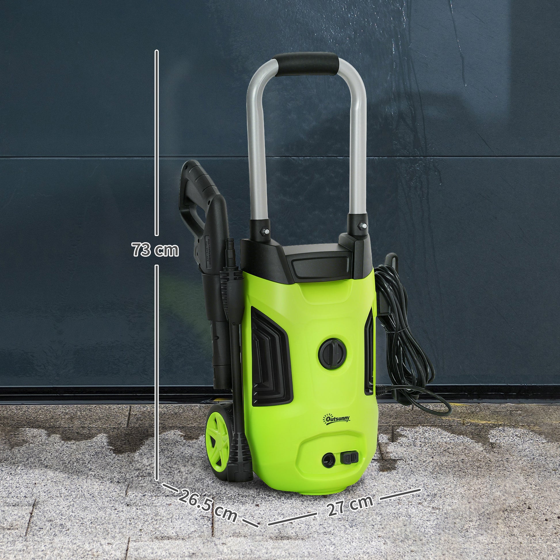 Outsunny 1800W High Pressure Washer, 150 Bar Pressure, 420 L/h Flow, Portable Electric Power Washer Jet Wash Cleaner with Adjustable Nozzle, 6M Hose, Steel Handle for Home Patio Car Driveway, Green