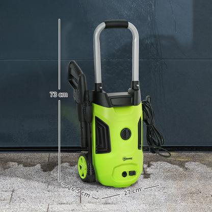 Outsunny 1800W High Pressure Washer, 150 Bar Pressure, 420 L/h Flow, Portable Electric Power Washer Jet Wash Cleaner with Adjustable Nozzle, 6M Hose, Steel Handle for Home Patio Car Driveway, Green