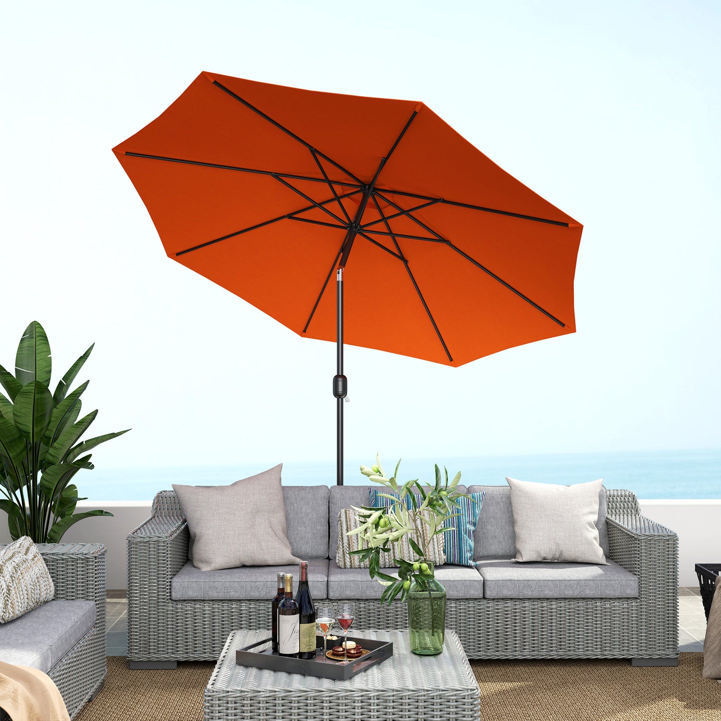 Outsunny 3(m) Garden Parasol Umbrellas, Outdoor Sun Shade with 8 Ribs, Tilt and Crank Handle for Balcony, Bench, Garden, Orange