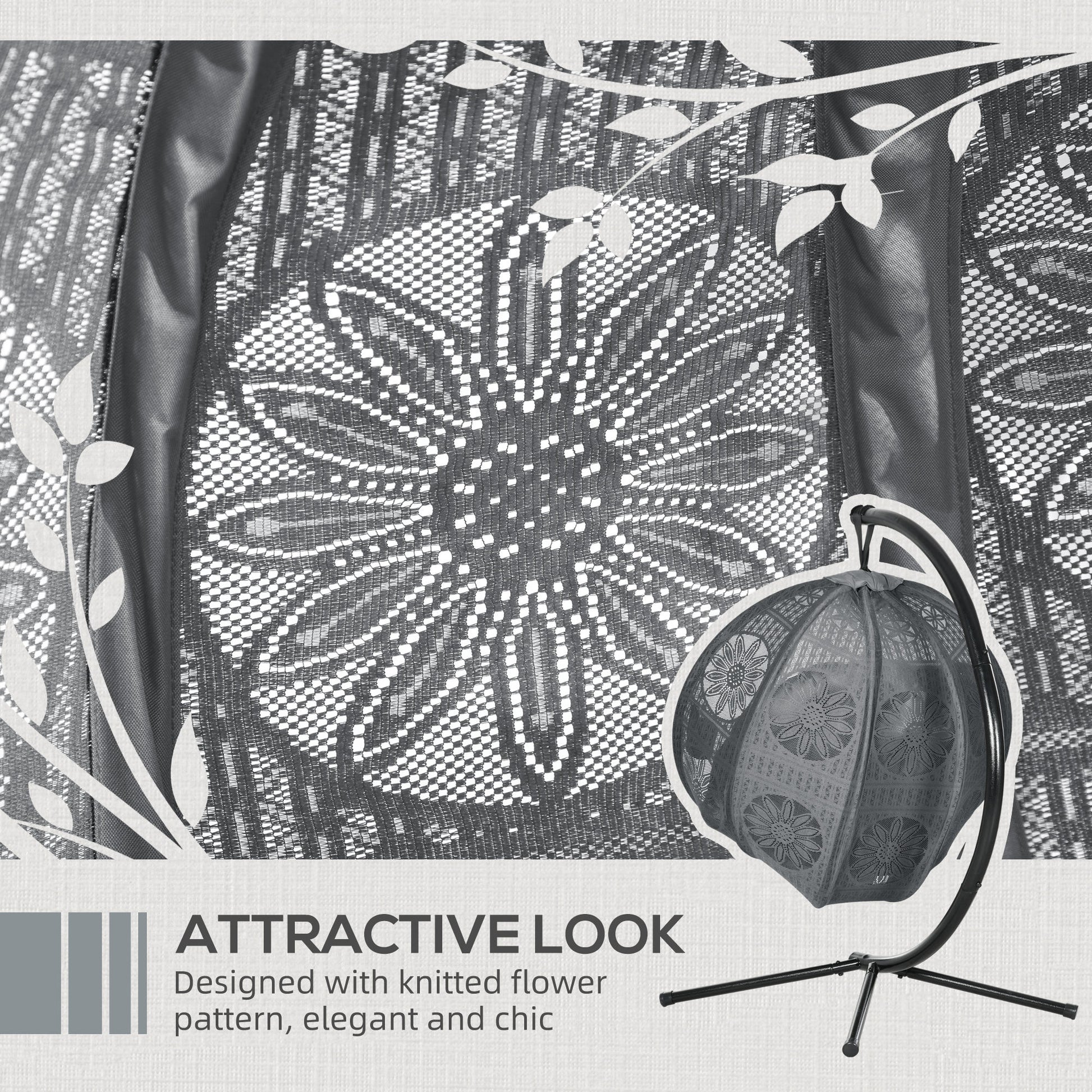 Outsunny Round Egg Basket Chair, with Steel Stand, Charcoal Grey