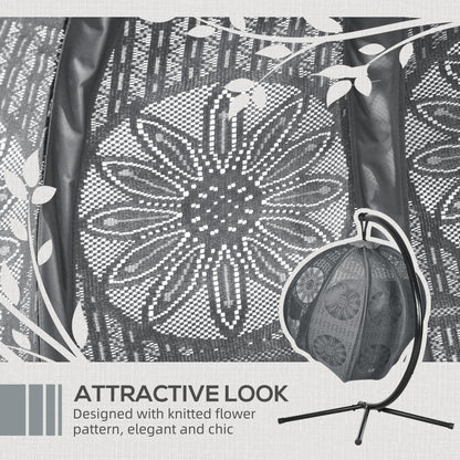 Outsunny Round Egg Basket Chair, with Steel Stand, Charcoal Grey