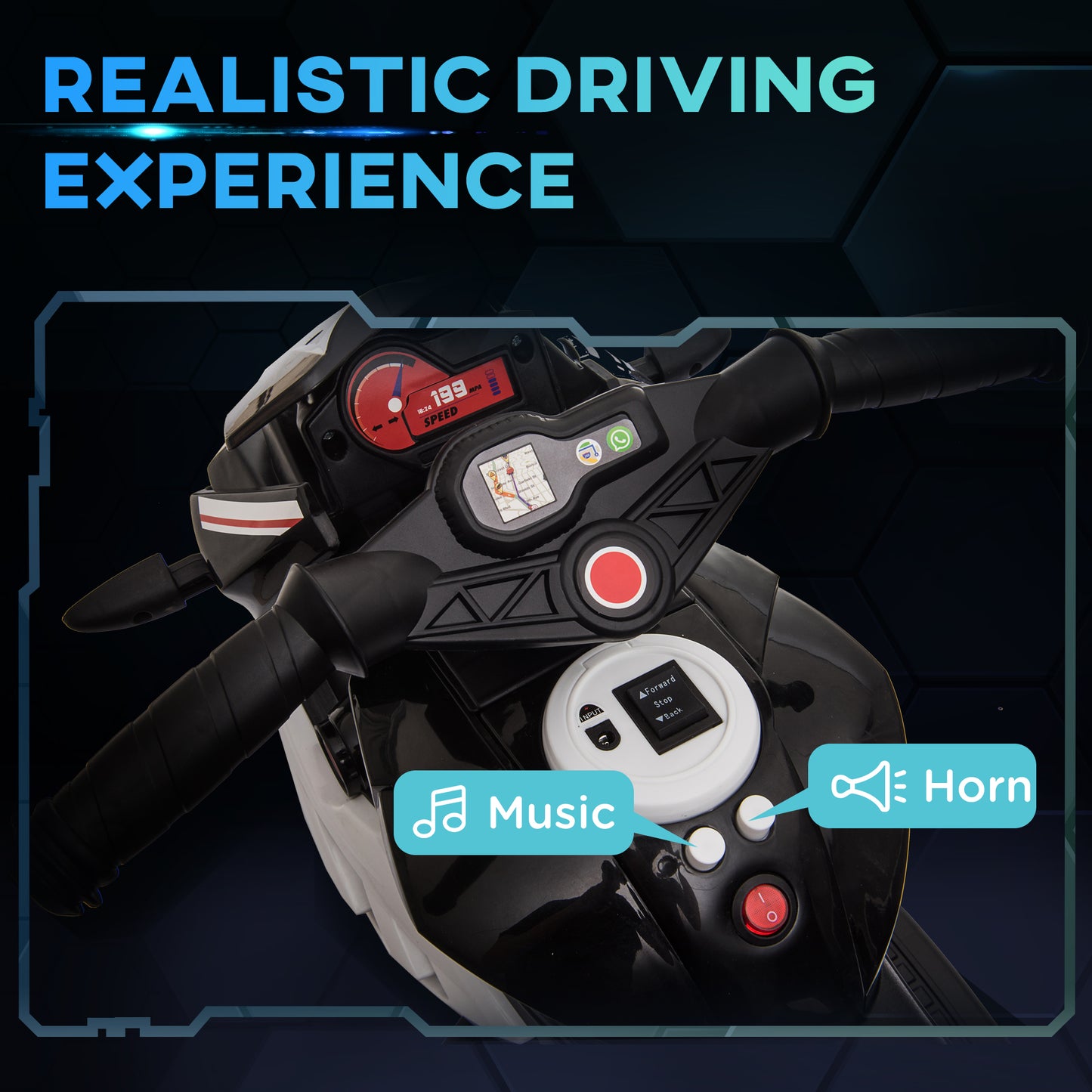 HOMCOM Kids 6V Battery Steel Enforced Motorcycle Ride On Trike Black