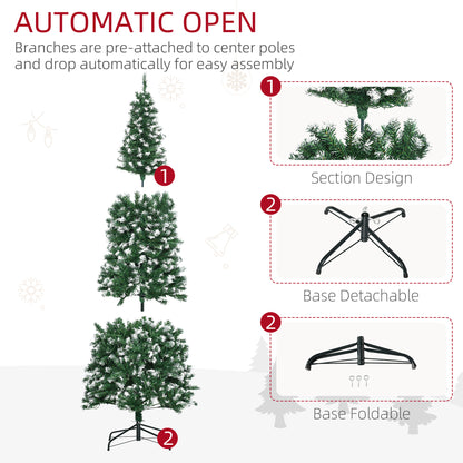 HOMCOM 7' Tall Prelit Pencil Slim Artificial Christmas Tree with Realistic Branches, 350 Colourful LED Lights and 818 Tips, Xmas Decoration, Green