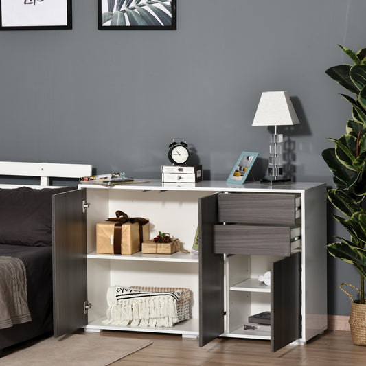 HOMCOM High Gloss Sideboard, Side Cabinet, Push-Open Design with 2 Drawer for Living Room, Bedroom, Light Grey and White