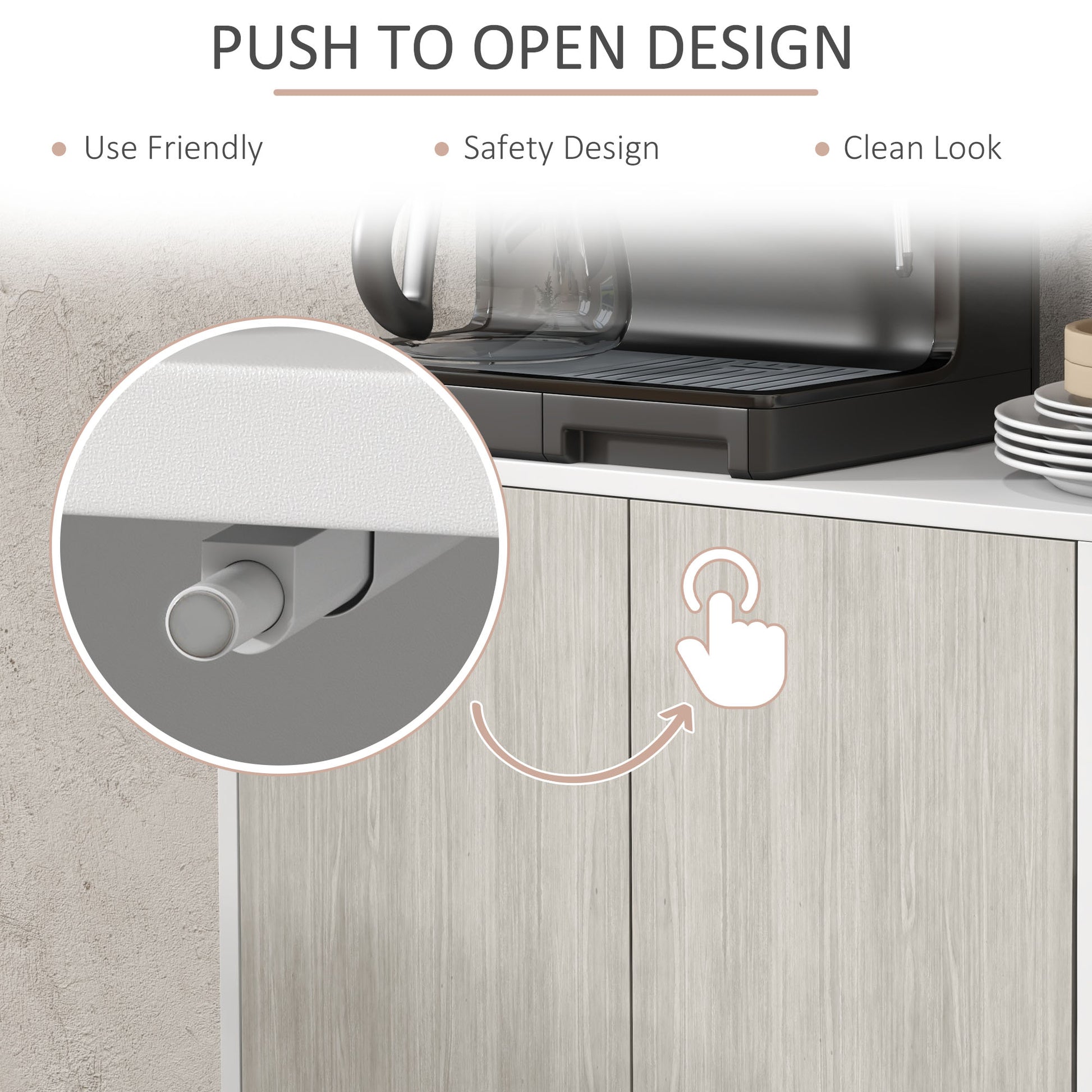 HOMCOM Kitchen Sideboard Storage Cabinet for Living Room with Adjustable Shelves 4 Doors and Pine Wood Legs White