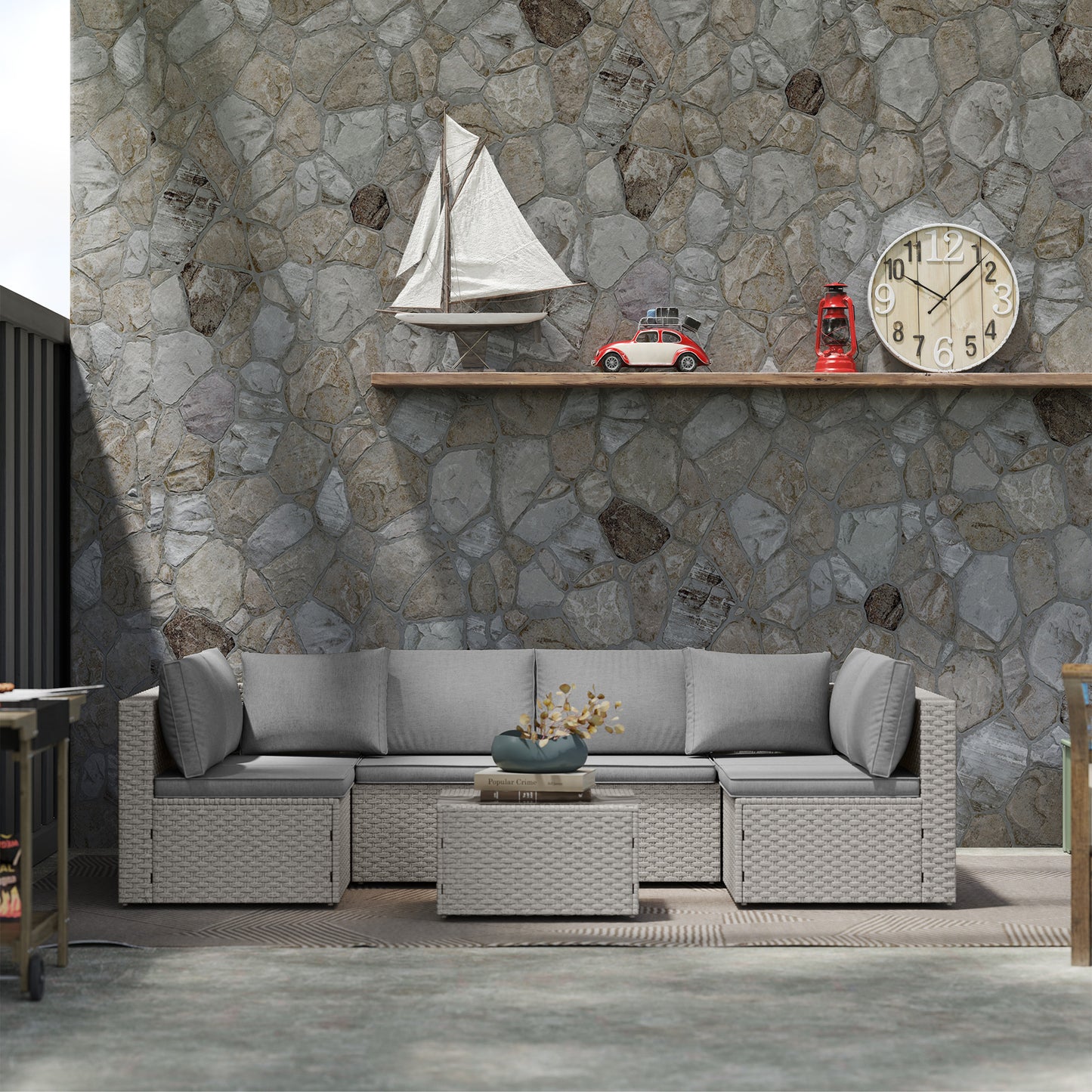 Outsunny Seven-Piece Modular Rattan Set - Grey