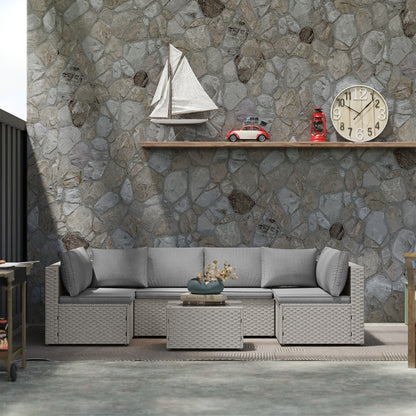 Outsunny Seven-Piece Modular Rattan Set - Grey