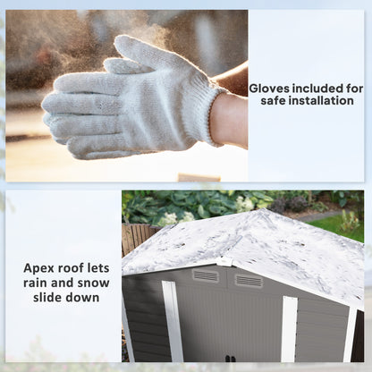 Outsunny 7 x 4ft Garden Shed, Easy to Assemble, Upgraded Galvanised Steel Frame with Foundation Kit, Double Doors with Lock, Outdoor Metal Shed with Vents and Gloves, Garden Storage Shed, Light Grey