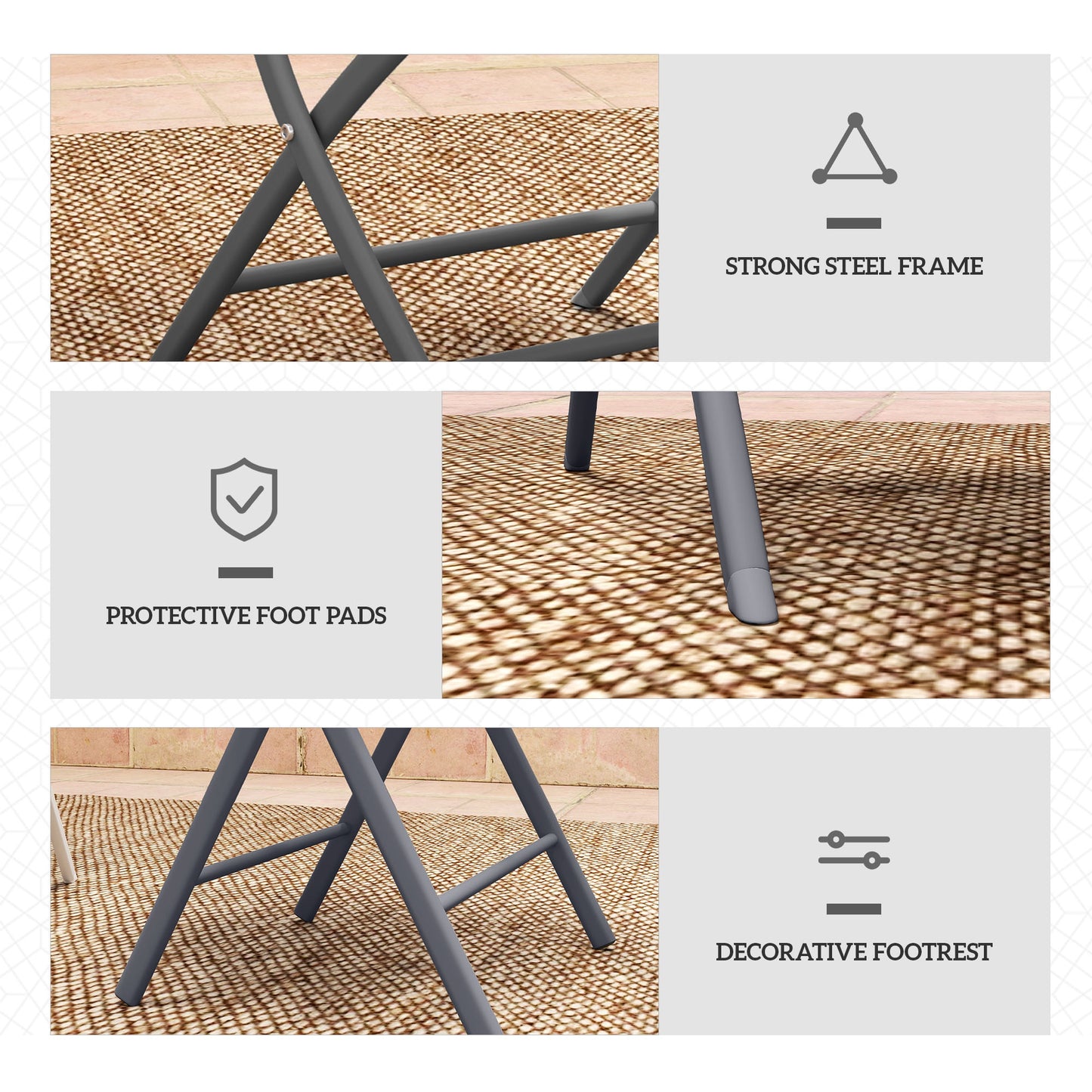 Outsunny 3 Pieces Outdoor Bistro Set, Glass Top Outdoor Table and 2 Folding Chairs with Protecting Feet, Grey