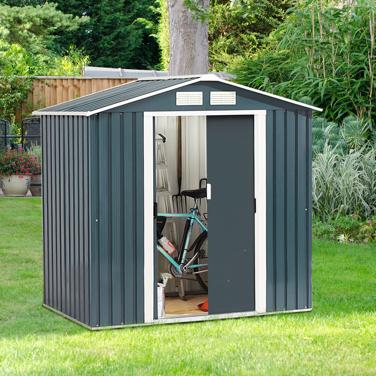 Galvanized Metal Garden Shed with Foundation-7 x 4FT