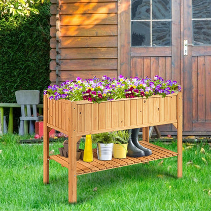 Outdoor Wooden Garden Planter with Shelf and Drain Holes