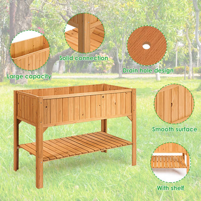Outdoor Wooden Garden Planter with Shelf and Drain Holes