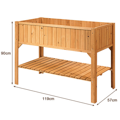 Outdoor Wooden Garden Planter with Shelf and Drain Holes