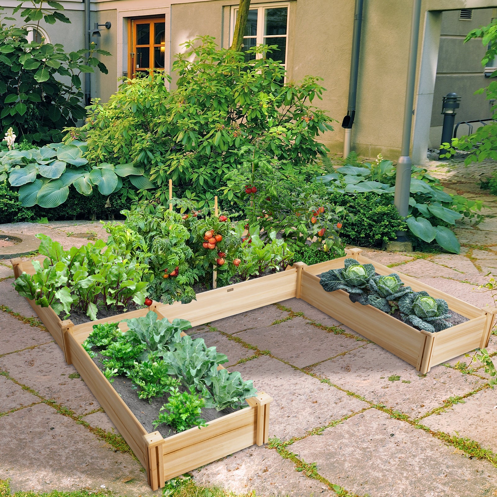 Wooden U-Shaped Raised Garden Bed for Backyard Patio Balcony