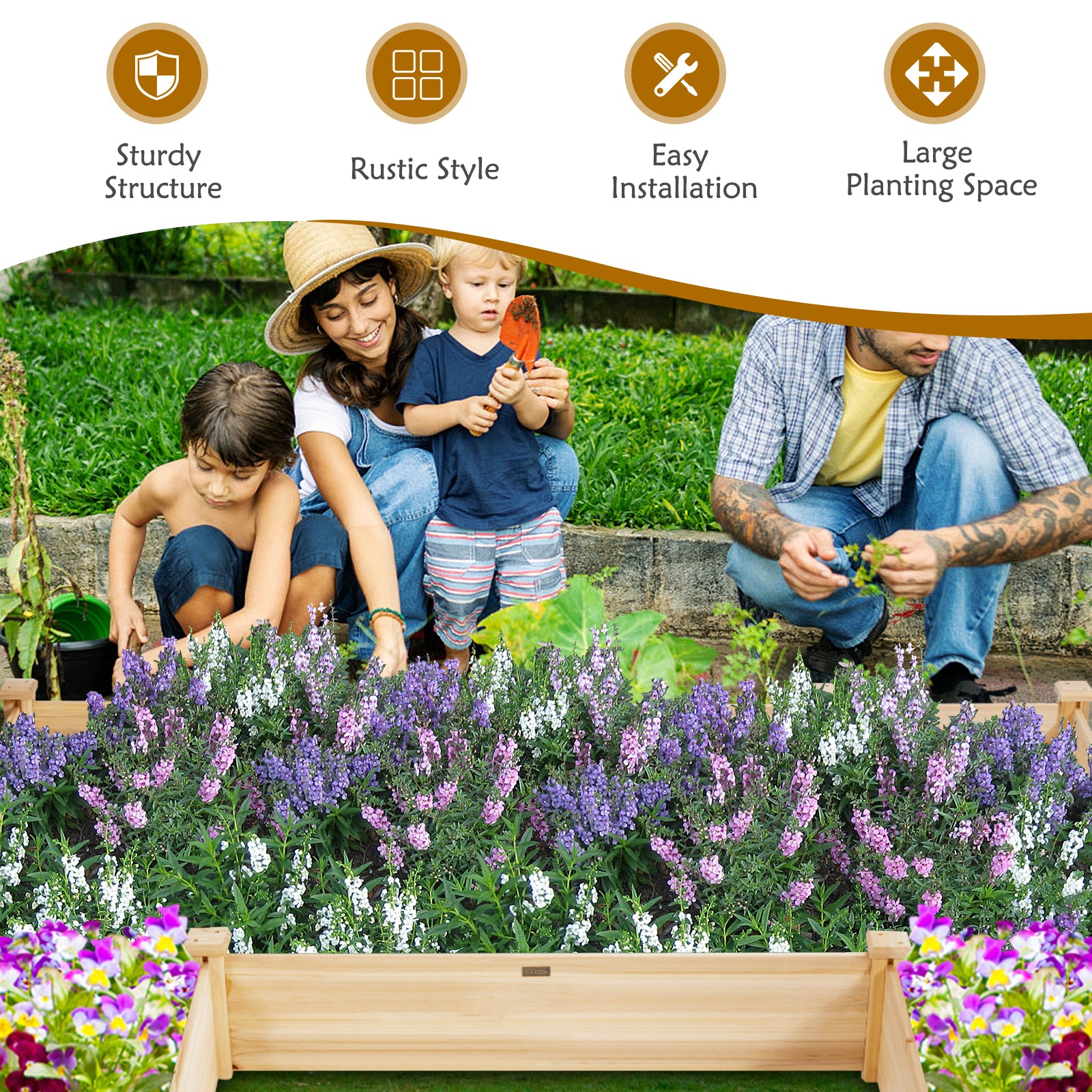 Wooden U-Shaped Raised Garden Bed for Backyard Patio Balcony