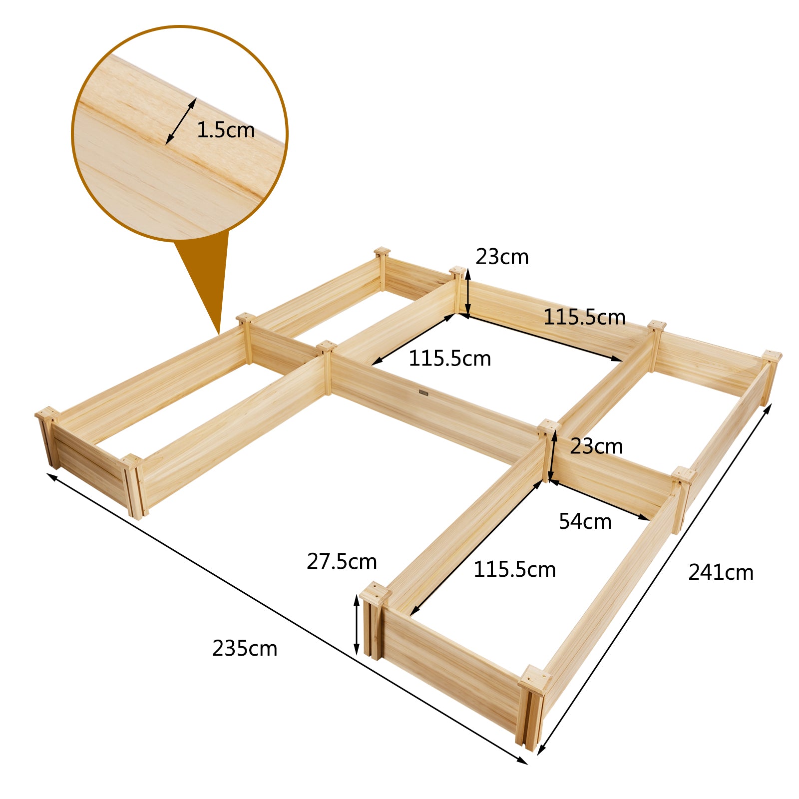 Wooden U-Shaped Raised Garden Bed for Backyard Patio Balcony