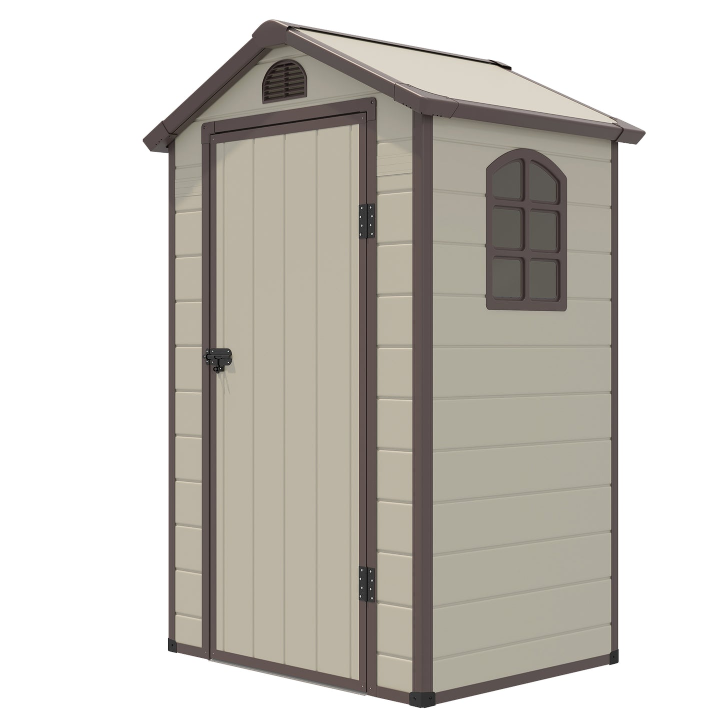 Outdoor Storage Shed with Lockable Door Window and Air Vents-Beige