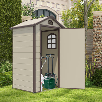 Outdoor Storage Shed with Lockable Door Window and Air Vents-Beige