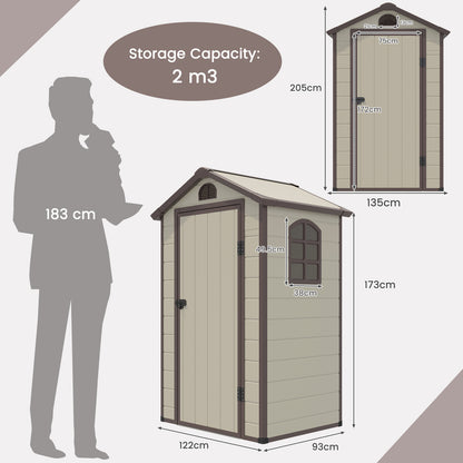 Outdoor Storage Shed with Lockable Door Window and Air Vents-Beige