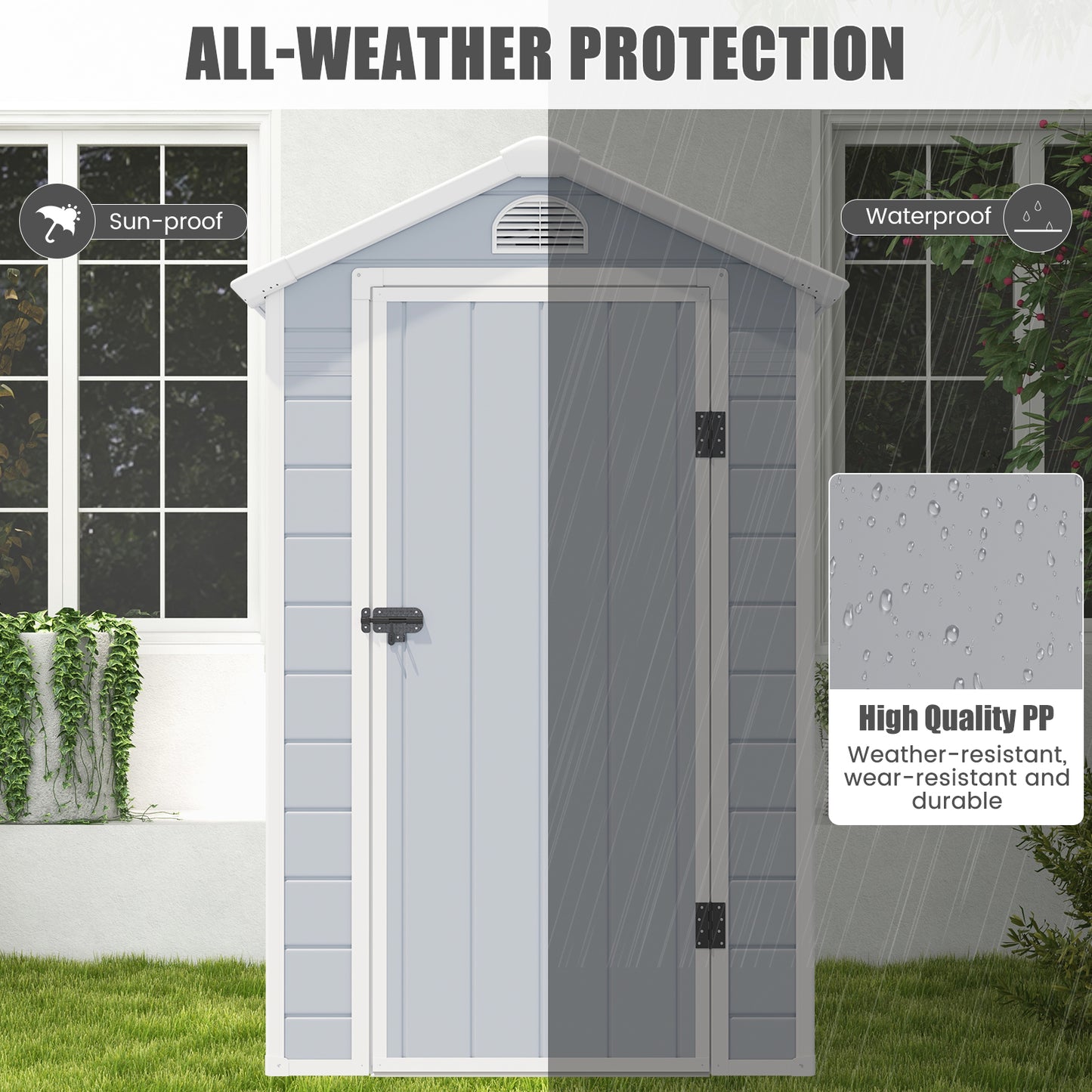 Outdoor Storage Shed with Lockable Door Window and Air Vents-Grey