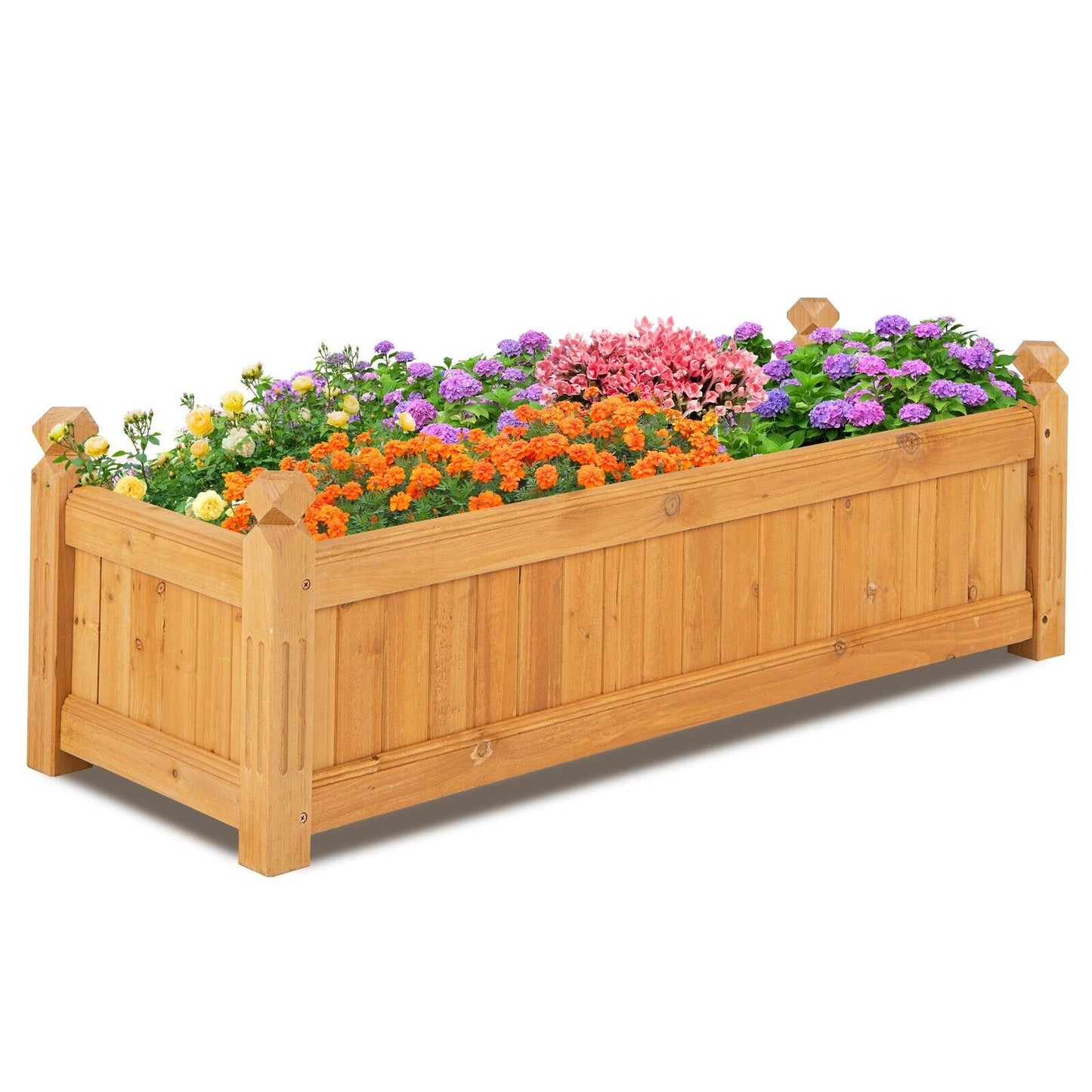 Wooden Raised Garden Bed with Drainage System-Natural