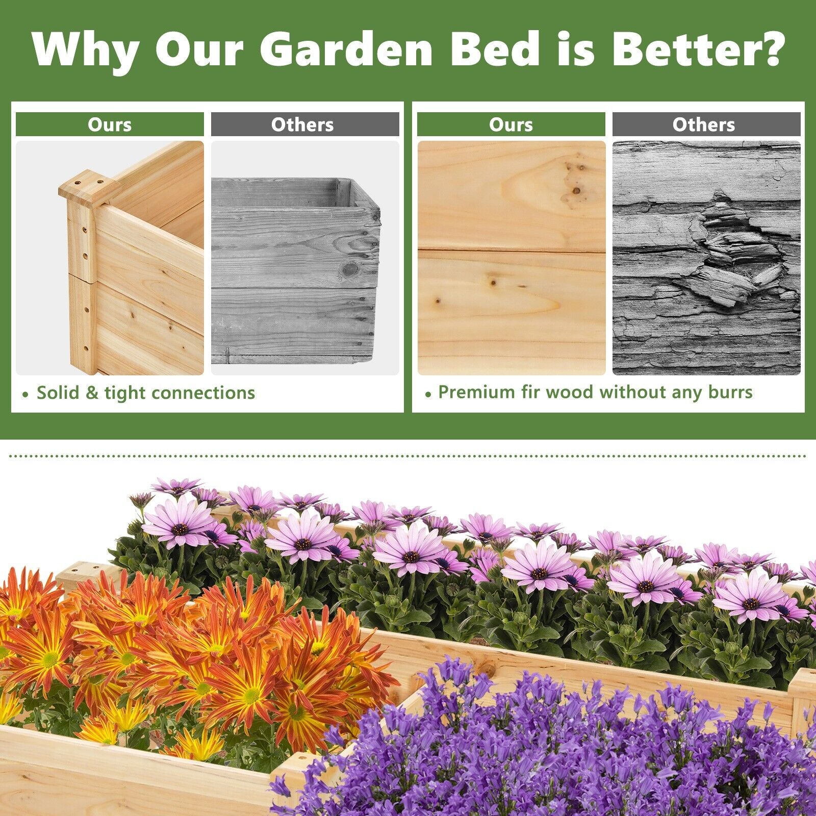3-Tier Raised Garden Bed for Vegetable and Flower-Natural