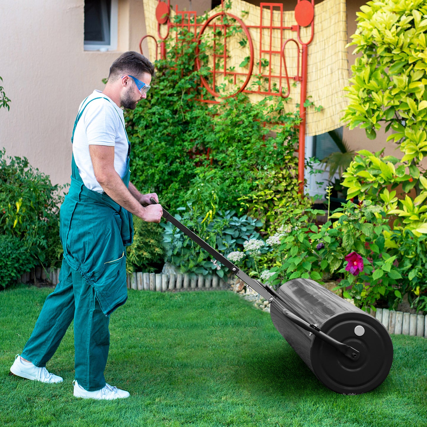 113L Metal Garden Lawn Roller-Black