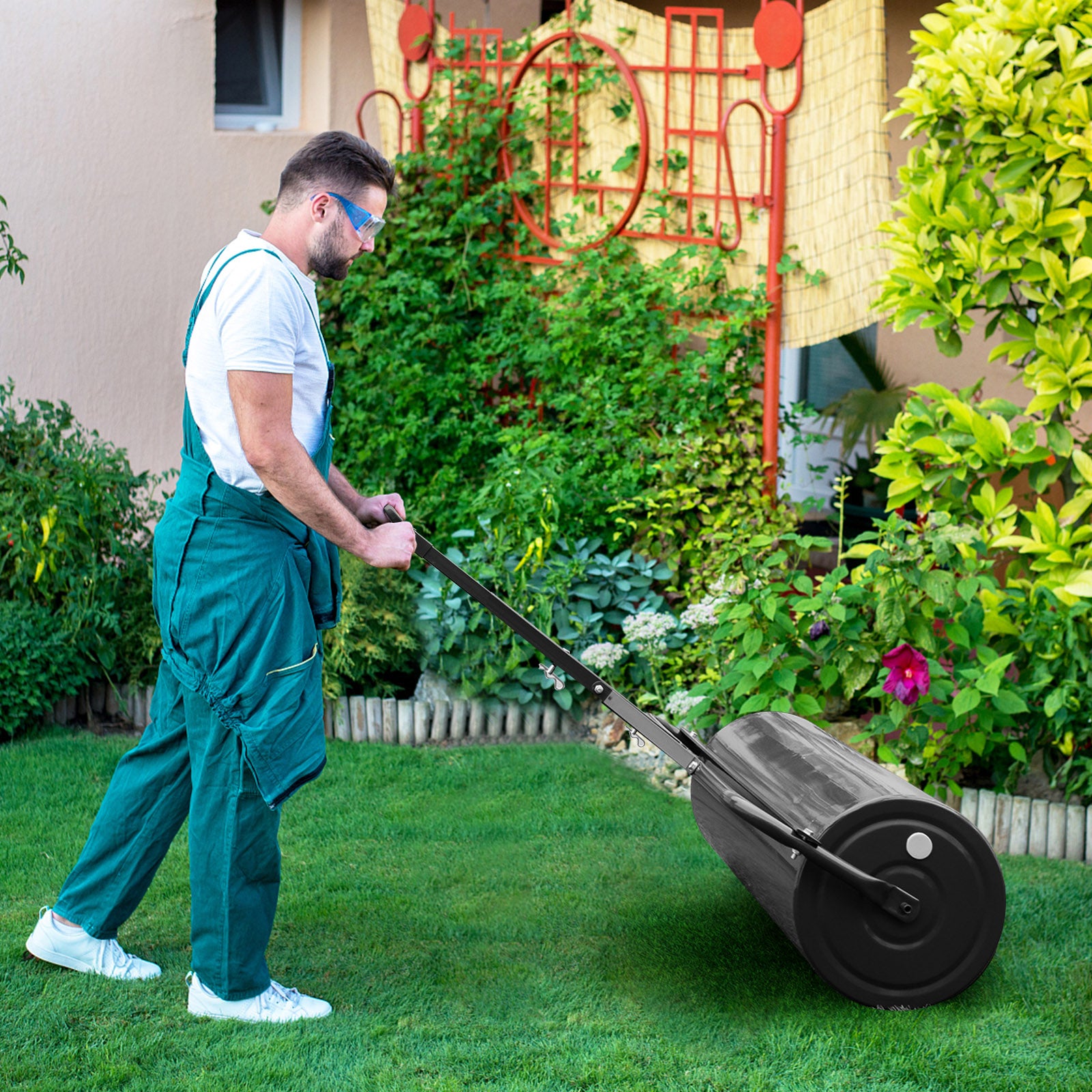 113L Metal Garden Lawn Roller-Black