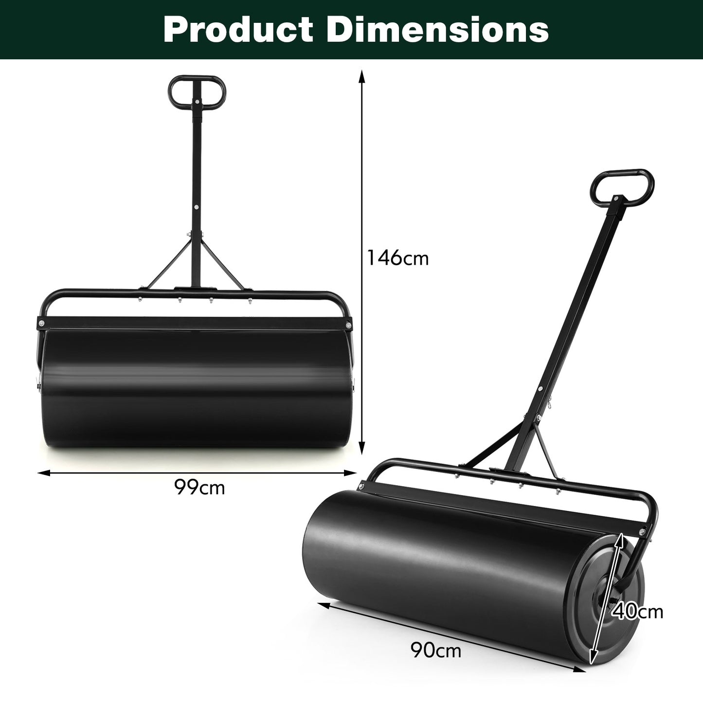 113L Metal Garden Lawn Roller-Black