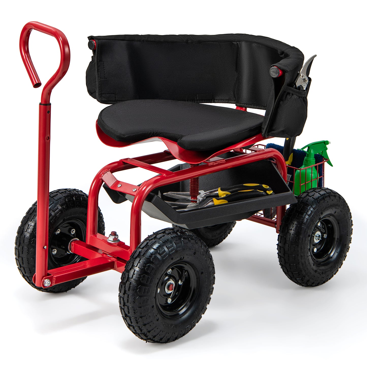 Rolling Garden Cart Scooter with Tires-Red