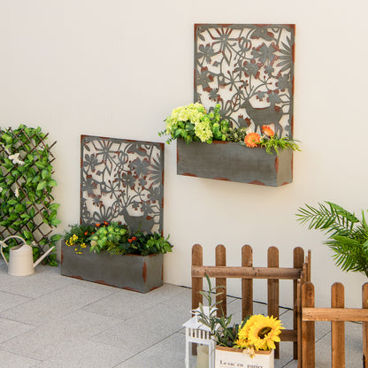 Set of 2 Wall-Mounted Freestanding Raised Garden Bed with Trellis-Rust