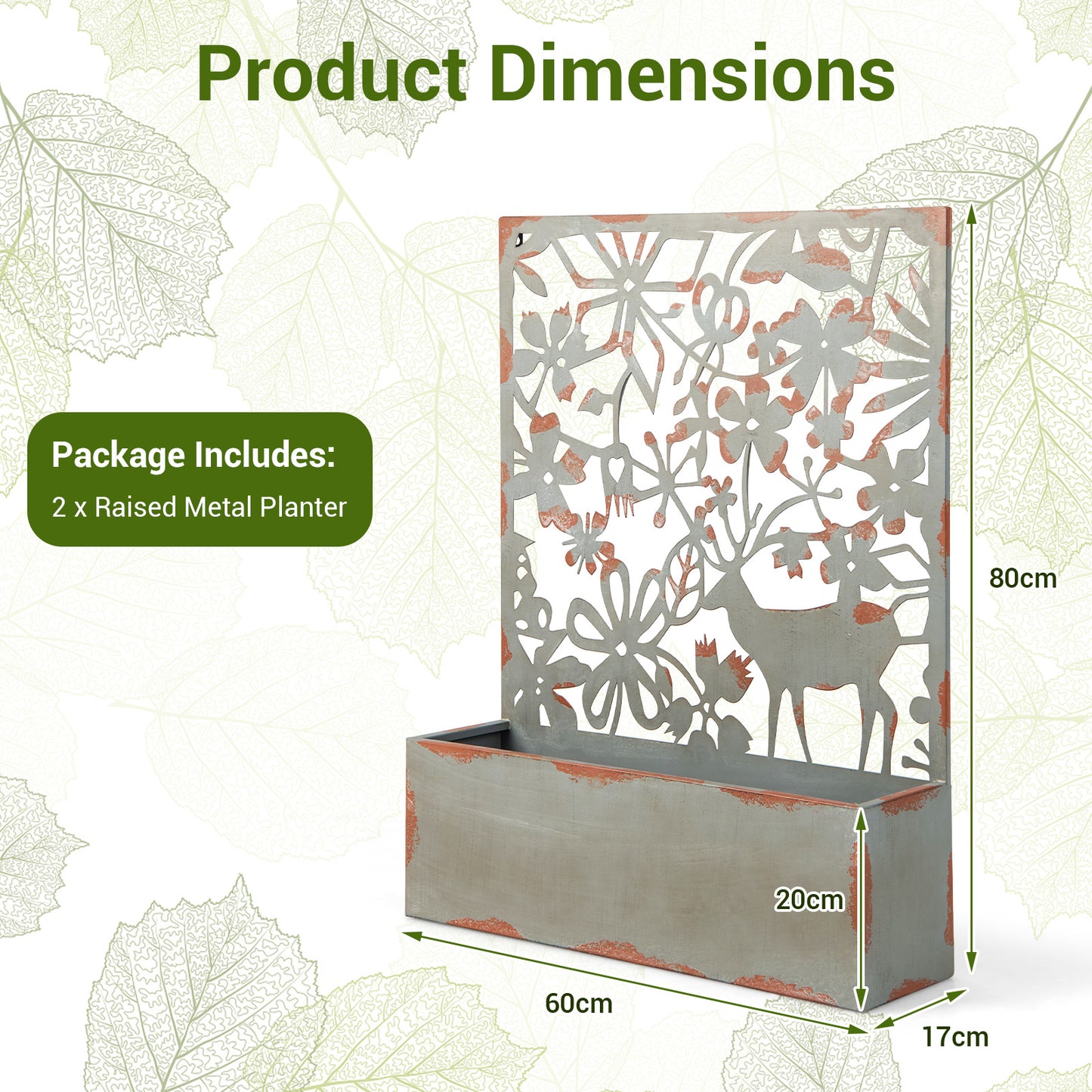 Set of 2 Wall-Mounted Freestanding Raised Garden Bed with Trellis-Rust