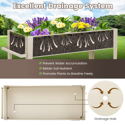 Metal Raised Garden Bed with Wheels Handle and Bottom Shelf-White